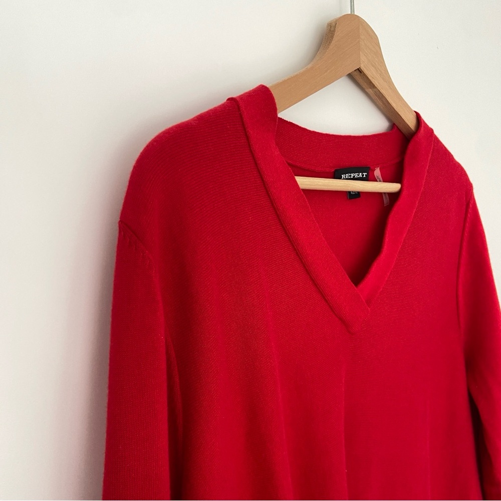 REPEAT BRIGHT RED V-NECK COTTON VISCOSE SWEATER WITH RIBBED CUFF & HEM, 42/L - Picture 6 of 10